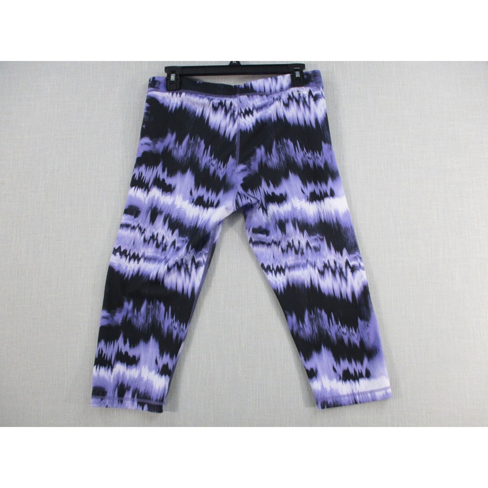 Adidas Womens Purple Black Abstract Wave Print Cropped Legging L Athletic Tights - Picture 8 of 13